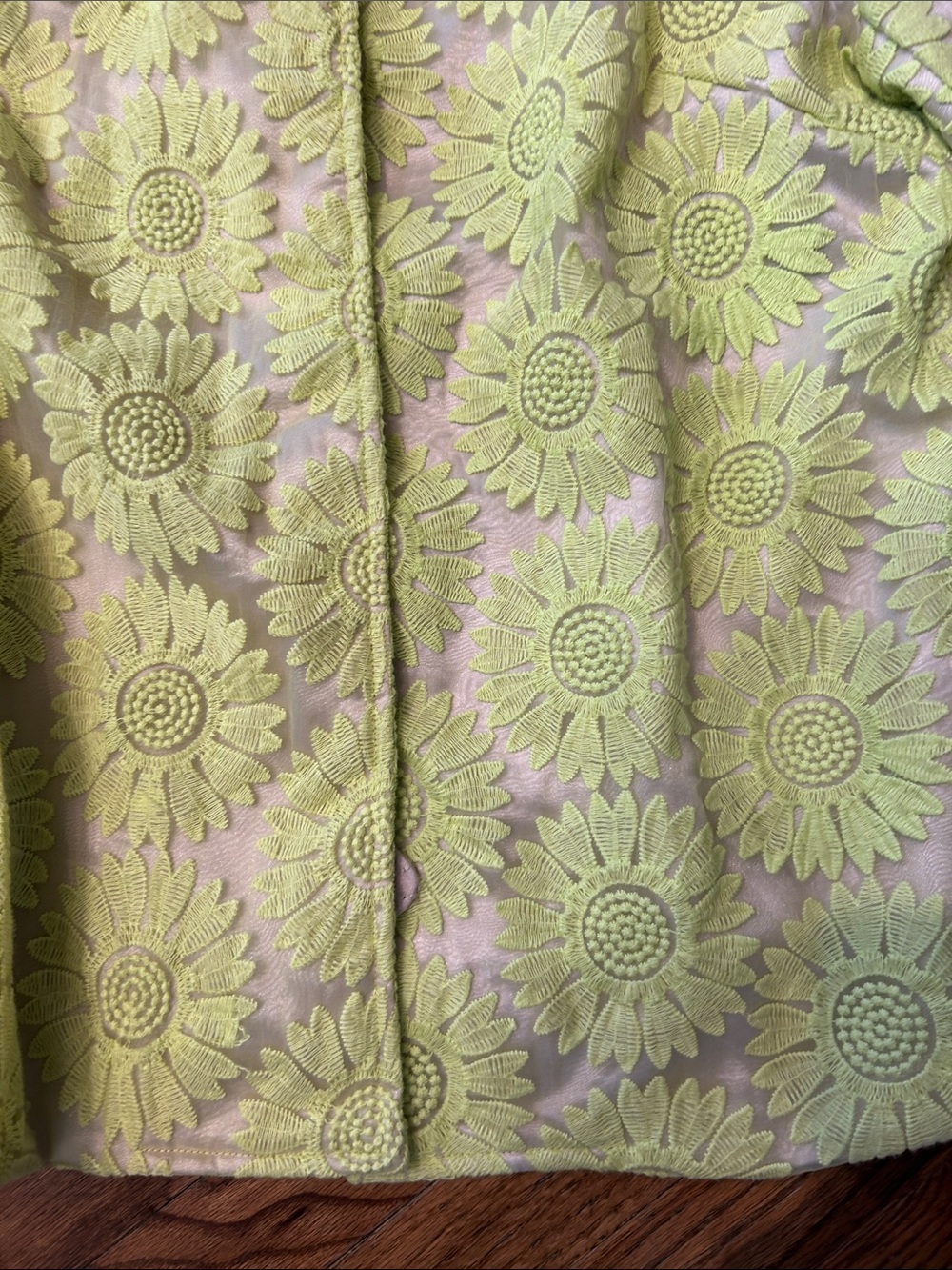 Luii Neon Yellow Floral Brocade Pea Coat - Picture 6 of 16